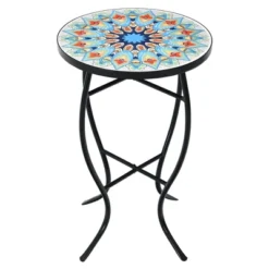 Costway Mosaic Side Table Accent Table Round Balcony Bistro End Table OrangeBlueNavy -Lush Living Store GUEST 2799cf12 fe57 4885 bb71 f07f4d989158