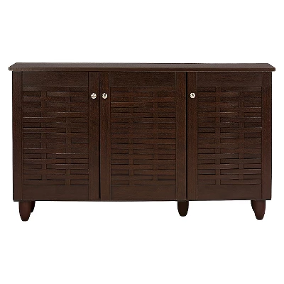 Winda Modern And Contemporary 3-Door Wooden Entryway Shoes Storage Cabinet - Dark Brown - Baxton Studio 3 Winda Modern And Contemporary 3-Door Wooden Entryway Shoes Storage Cabinet - Dark Brown - Baxton Studio