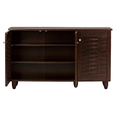 Winda Modern And Contemporary 3-Door Wooden Entryway Shoes Storage Cabinet - Dark Brown - Baxton Studio 4 Winda Modern And Contemporary 3-Door Wooden Entryway Shoes Storage Cabinet - Dark Brown - Baxton Studio - Image 2