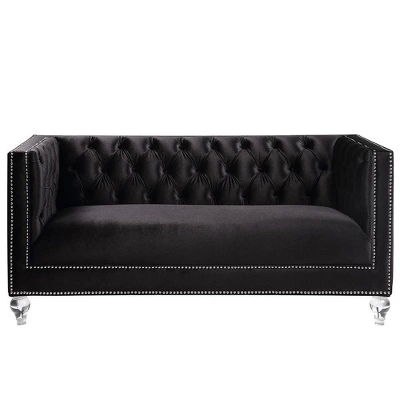67" Heibero Sofa Black Velvet - Acme Furniture 7 67" Heibero Sofa Black Velvet - Acme Furniture - Image 5