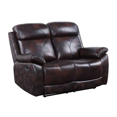 57" Perfiel Two-Tone Grain Leather Loveseat Dark Brown - Acme Furniture 4 57" Perfiel Two-Tone Grain Leather Loveseat Dark Brown - Acme Furniture - Image 2