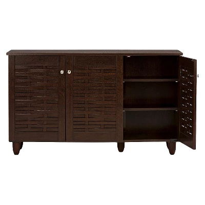 Winda Modern And Contemporary 3-Door Wooden Entryway Shoes Storage Cabinet - Dark Brown - Baxton Studio 5 Winda Modern And Contemporary 3-Door Wooden Entryway Shoes Storage Cabinet - Dark Brown - Baxton Studio - Image 3