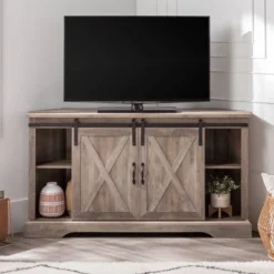 Robinson Rustic Transitional Sliding Barn Door Corner TV Stand For TVs Up To 58" - Saracina Home -Lush Living Store GUEST 2a8674a7 afa5 495d a06e d2ee6c0c2370