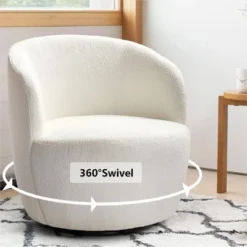 Bella 28'' Seat Width Touch Modern White Boucle Upholstered With 360° Swivel Accent Armrest Barrel Chairs-The Pop Maison -Lush Living Store GUEST 2a9c4caa 3c55 40c1 b47e e07457587774