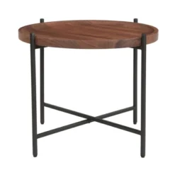 Huntley Contemporary Round Tray Top Side Table Brown/Black - Treasure Trove Accents
