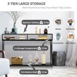 Costway Steel Frame Console Table With Open Shelf And Storage Compartments Black -Lush Living Store GUEST 2ae89abf 6151 4de1 83b3 3de0297dc7af