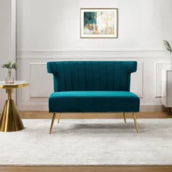Cadmus 46" Modern Velvet Armless Loveseat With Channel-tufted Wingback For Living Room And Drawing Room| KARAT HOME -Lush Living Store GUEST 2b2e8f7e c635 46fd a17e 65c3e6ee636f