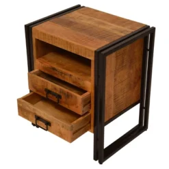 2 Drawer Wooden Farmhouse Side Table With Open Cubby And Iron Frame Brown/Black - The Urban Port -Lush Living Store GUEST 2b31bf3d 8c20 4527 89b0 17a234957d8f