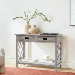 LuxenHome Gray Wood 2-Drawer 1-Shelf Console And Entryway Table -Lush Living Store GUEST 2b5e93db 1a42 49eb 81e9 9afde221ea20