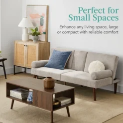 Best Choice Products Fabric Upholstered Convertible Futon W/ Rounded Armrests, Wooden Legs, 2 Cupholders -Lush Living Store GUEST 2bd950b3 6cec 4548 b2ac e4bd4197632e