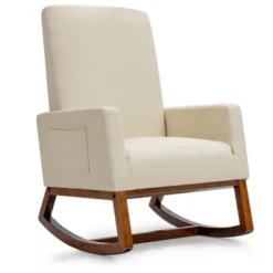 Tangkula Mid Century Rocking Chair Comfortable Rocker Modern High Back Armchair Beige -Lush Living Store GUEST 2c42a513 1f6f 4516 a605 98a15b5dffe3