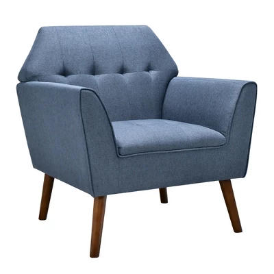 Costway Modern Tufted Fabric Accent Chair Upholstered Armchair With Rubber Wood Legs Blue/Grey 12 Costway Modern Tufted Fabric Accent Chair Upholstered Armchair With Rubber Wood Legs Blue/Grey - Image 10