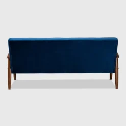 Sorrento Velvet Upholstered Wooden 3 Seater Sofa Navy Blue/Brown - Baxton Studio -Lush Living Store GUEST 2d58ab20 d8a2 4a0d 84d5 081406871841