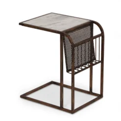 Zeyer Boho Glam Handcrafted Marble Top C-Shaped Side Table With Magazine Rack Natural White/Antique Brass - Christopher Knight Home