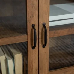 Sophie Rustic Farmhouse X Frame Glass Doors TV Stand For TVs Up To 80" Rustic Oak - Saracina Home -Lush Living Store GUEST 2ef0568d 6fd0 4ebb b1a4 c946a519e5b9