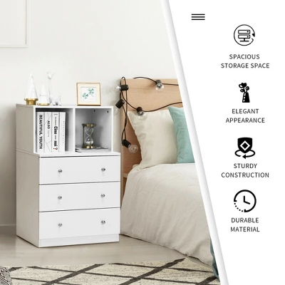 Costway 3 Drawer Dresser W/ Cubbies Storage Chest For Bedroom Living Room White/Black/Grey 7 Costway 3 Drawer Dresser W/ Cubbies Storage Chest For Bedroom Living Room White/Black/Grey - Image 5