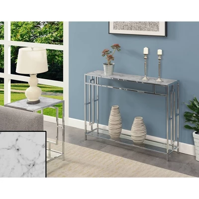 Town Square Chrome Console Table With Shelf White Faux Marble/Chrome Frame - Breighton Home 3 Town Square Chrome Console Table With Shelf White Faux Marble/Chrome Frame - Breighton Home