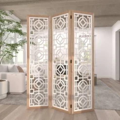 Farmhouse Wood Patterned Room Divider Screen White - Olivia & May -Lush Living Store GUEST 2f2d2b4b 6441 492a 9399 e30ccc389f4d