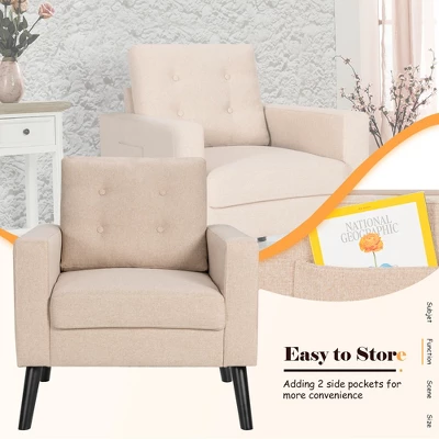 Costway Set Of 2 Accent Armchairs Upholstered Single Sofa Chairs W/ 2-Side Pockets 8 Costway Set Of 2 Accent Armchairs Upholstered Single Sofa Chairs W/ 2-Side Pockets - Image 6
