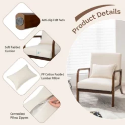 Costway Set Of 2 Accent Chairs Leisure Armchair With Rubber Wood Frame&Lumbar Pillow Gray/Beige -Lush Living Store GUEST 2fe98e13 533d 4469 a1d8 4aa71d4482c7