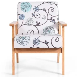 Costway Modern Accent Armchair Fabric Lounge Chair W/Rubber Wood Leg White&Blue Floral 19 Costway Modern Accent Armchair Fabric Lounge Chair W/Rubber Wood Leg White&Blue Floral -Lush Living Store GUEST 30263531 df66 4757 a9e6 53db5dc5980a