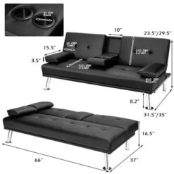 Costway Convertible Folding Futon Sofa Bed Leather W/Cup Holders&Armrests WhiteBlackBrown -Lush Living Store GUEST 302a7ef5 0106 4c02 9c0c 42e98649b01f