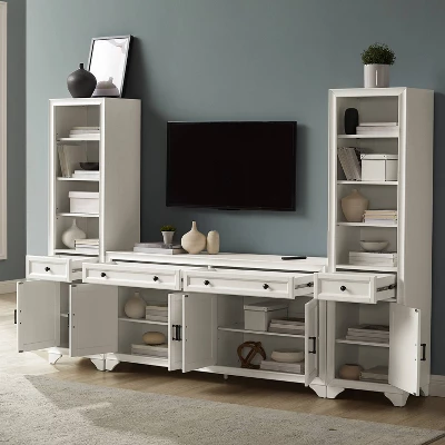 3pc Tara Entertainment Set With Open Shelving Distressed White - Crosley 5 3pc Tara Entertainment Set With Open Shelving Distressed White - Crosley - Image 3