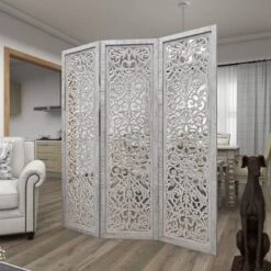 Farmhouse Wood Carved Room Divider Screen White - Olivia & May -Lush Living Store GUEST 30ce5a1c d537 40db a76a 700bf6e7b50f