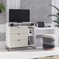 Kelly 4 In 1 Media Dresser White/Taupe - Paris Hilton X The Novogratz -Lush Living Store GUEST 31c955e9 ffbc 41e4 af2b 1329fcf03b19