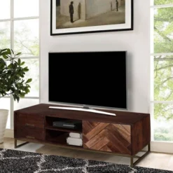 2 Drawer Mango Wood Cabinet With Herringbone Inlaid Door Storage TV Stand For TVs Up To 70" Brown - The Urban Port 12 2 Drawer Mango Wood Cabinet With Herringbone Inlaid Door Storage TV Stand For TVs Up To 70" Brown - The Urban Port -Lush Living Store GUEST 321e0457 ccdd 41c4 b6a5 4b0f9af63bf6