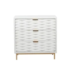 Contemporary Carved Woven Pattern 3 Drawer Wood Cabinet White - Olivia & May