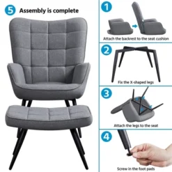 Yaheetech Accent Chair And Ottoman Set Arm Chair With Foot Rest For Living Room Gray -Lush Living Store GUEST 3253f889 ac7e 4e79 90bb af4bf89207df