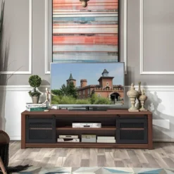 Costway TV Stand Entertainment Center For TV's Up To 65'' With Sliding Mesh Doors Walnut Black -Lush Living Store GUEST 328b77b5 1ce9 4df7 b67f 157d96719197