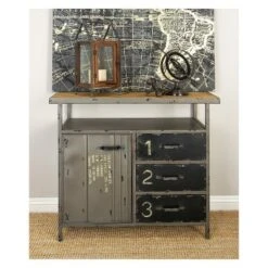 Metal Utility Cabinet With Wood Top Steel Gray - Olivia & May -Lush Living Store GUEST 32fc9315 7da1 4250 9579 90dbf401b1e3