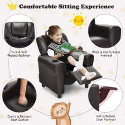 Costway Kids Recliner Chair PU Leather Armrest Sofa W/Footrest Cup Holder BeigeBrown -Lush Living Store GUEST 3333b823 fe97 45e0 a2d8 82195c09a7ba