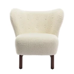 Modern Accent Chair Lambskin Wingback Tufted Side Chair With Solid Wood Legs-ModernLuxe -Lush Living Store GUEST 33361031 27d7 48d2 9802 11b7eec3f87c