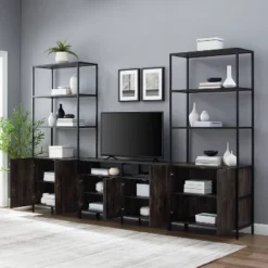 3pc Jacobsen Entertainment Set With Large Etageres Brown Ash - Crosley -Lush Living Store GUEST 3350efcc afd7 41d0 a9a9 07b8e0710ed5