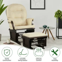 Costway Wood Glider & Ottoman Cushion Set Baby Nursery Rocking Chair -Lush Living Store GUEST 3381a63f 26e8 4757 aaf0 122e46bea371