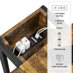 Yaheetech Narrow End Table Side Table With Charging Station -Lush Living Store GUEST 33956315 d394 45ac 9314 d26b4f80475b