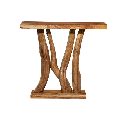 Contemporary Teak Wood Console Table Brown - Olivia & May 7 Contemporary Teak Wood Console Table Brown - Olivia & May - Image 5