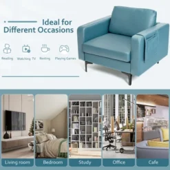 Costway Modern Leathaire Fabric Accent Armchair Single Sofa W/ Side Storage Pocket -Lush Living Store GUEST 346fa816 4167 4812 8422 4b17e2e2eb2f