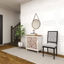 Natural Wood Cabinet With Trellis Doors Light Brown - Olivia & May -Lush Living Store GUEST 34b77ac7 bc05 4675 ad89 3a584234e47d