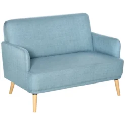 HOMCOM 48" Loveseat Sofa For Bedroom, Modern Love Seats Furniture, Upholstered Small Couch For Small Space, Blue -Lush Living Store GUEST 34be8374 3f5a 4133 ade2 94167927ea76