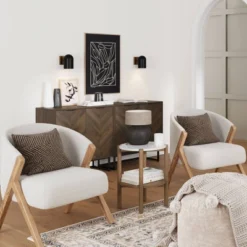 Tucker Solid Wood And Faux Marble Round Side Table Brushed Light Brown/Matte White Marble - Nathan James -Lush Living Store GUEST 352dff68 ff7d 4235 88ee ea9b384514c4