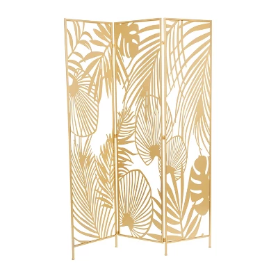 Glam Metal Palms Room Divider Screen Gold - Olivia & May 3 Glam Metal Palms Room Divider Screen Gold - Olivia & May