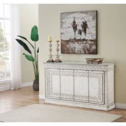 Kyndel Classic 4 Door Storage Credenza/Sideboard Distressed White - Treasure Trove -Lush Living Store GUEST 35b9286e fc9f 403b b44b debc5f133111