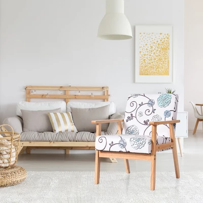 Costway Modern Accent Armchair Fabric Lounge Chair W/Rubber Wood Leg White&Blue Floral 3 Costway Modern Accent Armchair Fabric Lounge Chair W/Rubber Wood Leg White&Blue Floral