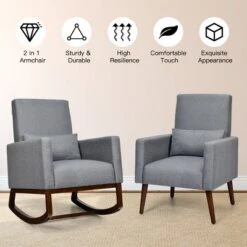 2-in-1 Fabric Upholstered Rocking Chair Nursery Armchair With Pillow Dark Grey -Lush Living Store GUEST 360c3815 7f24 4a55 80e8 2689eed1dcc9