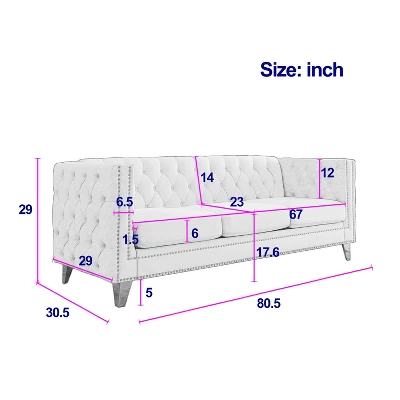 Living Room Modern Velvet Sofa With Button Tufted Square Arms And Metal Legs - ModernLuxe 5 Living Room Modern Velvet Sofa With Button Tufted Square Arms And Metal Legs - ModernLuxe - Image 3