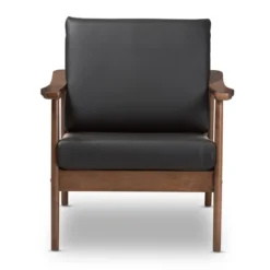Venza Mid Century Modern Walnut Wood Faux Leather Lounge Chair Black - Baxton Studio